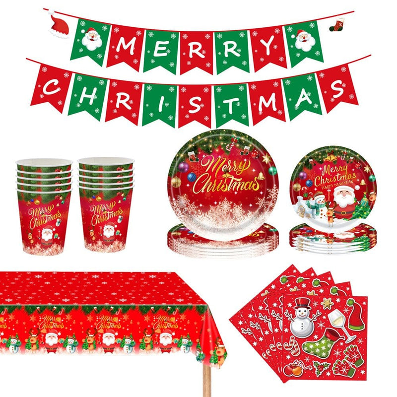 Christmas Party Supplies Serves 4 Piece Set, Christmas Party Decorations, Complete Pack Includes Xmas Paper Plates and Napkins, Cups,Total 64Pcs  JiAnDa 66 Pcs  