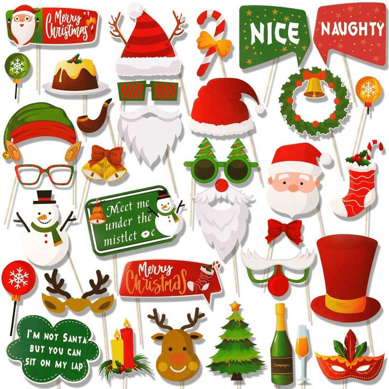 Christmas Photo Booth Props 34pc Artist Rendered Christmas Games for Party Supplies DIY Funny Xmas Selfei Props Accessories for Christmas Theme Party Favors Decorations Decor Supplies with Sticks Home & Garden > Decor > Seasonal & Holiday Decorations& Garden > Decor > Seasonal & Holiday Decorations T-Antrix   