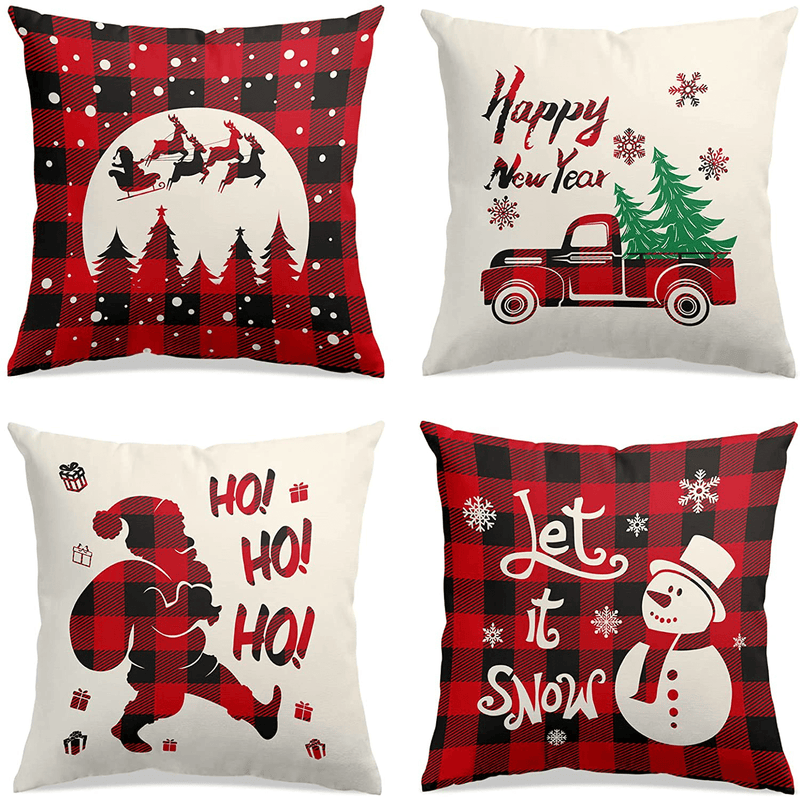 Christmas Pillow Covers 18x18 Inches, Gnome Throw Pillow Covers for Farmhouse Christmas Decor, Decorative Pillow Covers for Sofa Couch Bed Living Room Xmas Decorations, Set of 4 Home & Garden > Decor > Seasonal & Holiday Decorations& Garden > Decor > Seasonal & Holiday Decorations Crelity Plaid Red  