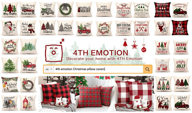 Christmas Pillow Covers 18x18 Set of 4 Farmhouse Christmas Decor Red Black Buffalo Plaids Winter Holiday Decorations Throw Cushion Case for Home Couch(Tree, Rustic Truck, Santa Claus, Snowman Quote) Home & Garden > Decor > Seasonal & Holiday Decorations& Garden > Decor > Seasonal & Holiday Decorations 4TH Emotion   