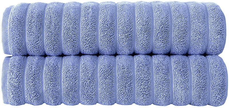 Classic Turkish Towels Luxury Ribbed Bath Towels - Soft Thick Jacquard Woven 2 Piece Bath Set Made with 100% Turkish Cotton (Spa Blue, 27x54 Bath Towels) Home & Garden > Linens & Bedding > Towels Classic Turkish Towels Blue 2-Piece Bath Towel Set 27x54" 