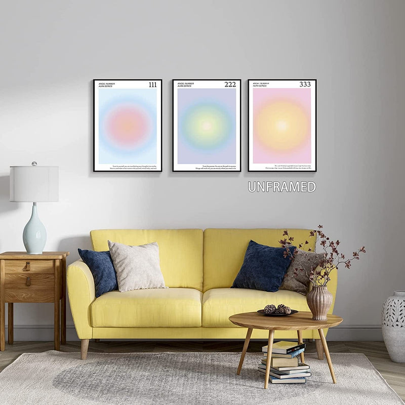 Colorful Angel Number Canvas Wall Art 3 Piece Abstract Gradient Aura Aesthetic Poster Positive Affirmations Quotes Prints Painting Pastel Minimalist Y2K Wall Decore for Office Bedroom 12X16In Unframed Home & Garden > Decor > Artwork > Posters, Prints, & Visual Artwork Generic   