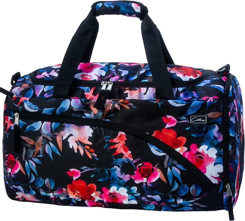 COTEY 22" Weekender Bags for Women, 38L Travel Duffle Bag for Women Overnight, Large Carry on Duffel with Shoe Compartment, Waterproof - Purple Rose Home & Garden > Household Supplies > Storage & Organization COTEY Black Floral Medium 