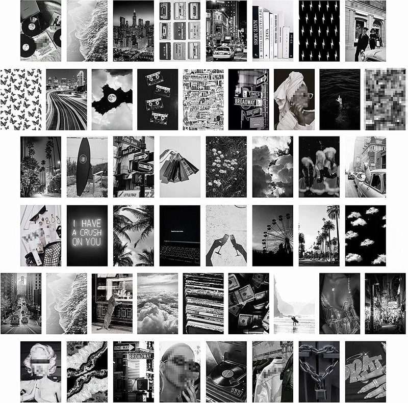 CY2SIDE 50PCS Black White Aesthetic Picture for Wall Collage, 50 Set 4X6 Inch, Chic Collage Print Kit, Room Decor for Girls, Vintage Wall Art Prints for Room, Dorm Photo Display, VSCO Posters for Bar Home & Garden > Decor > Artwork > Posters, Prints, & Visual Artwork CY2SIDE White  