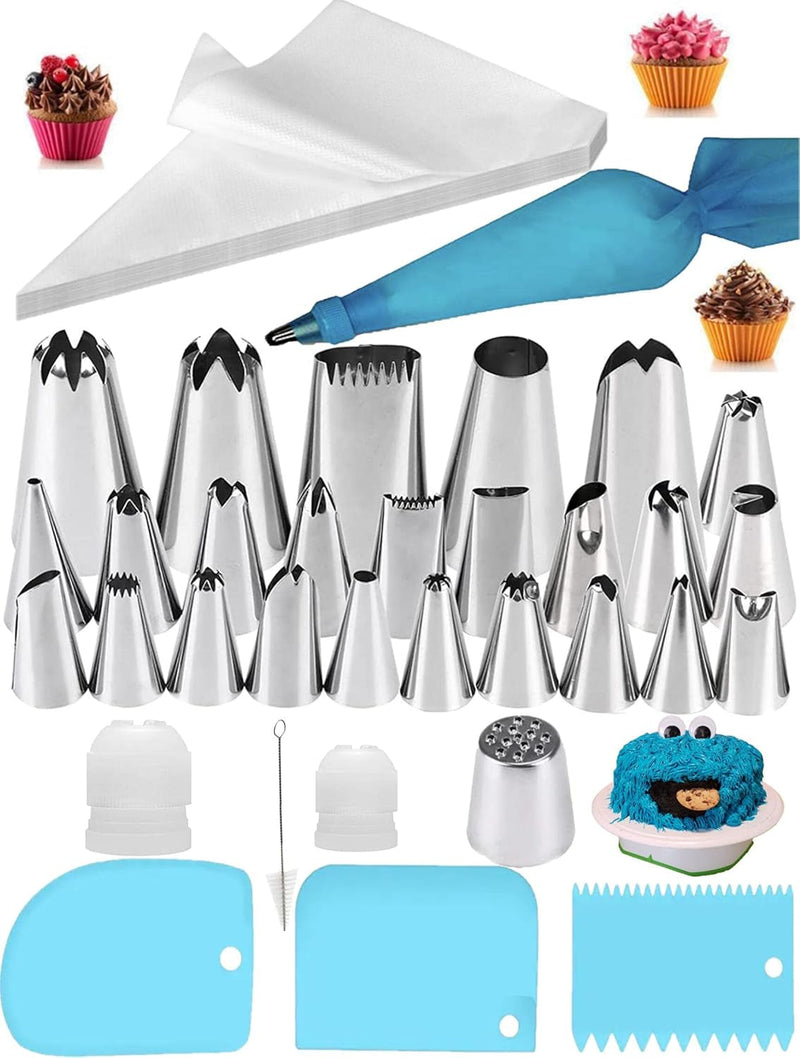 Cake Piping Set for Baking with Reusable Piping Bags and Tips, Standard Converters, Silicone Rings, Decorating Supplies for Deviled Egg , Cupcake and Cookie Icing