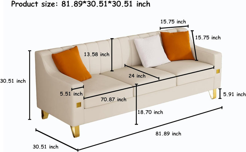 2 Pieces Living Room Sofa Set, Modern Beige Velvet Sectional Sofa Couch, Large Upholstered Sofa Set with 3 Seater Sofa and Loveseat Couch, Deep Seat Sofa with Solid Wood Frame for Home/Apartment