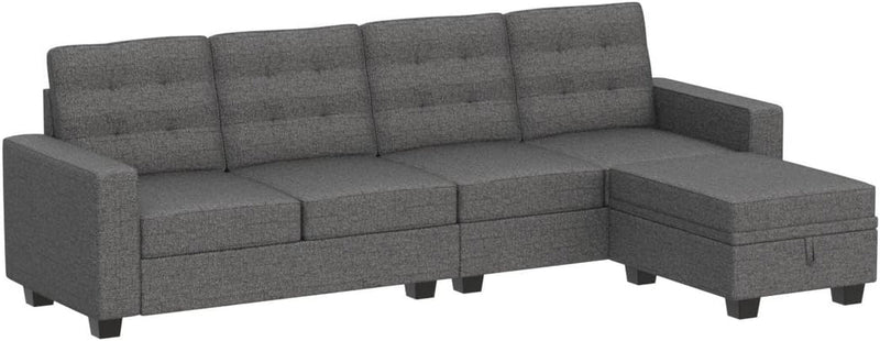 HONBAY Convertible Sectional Sofa L Shaped Couch with Storage Ottoman 4 Seat Sectional Sofa with Reversible Chaise, Dark Grey