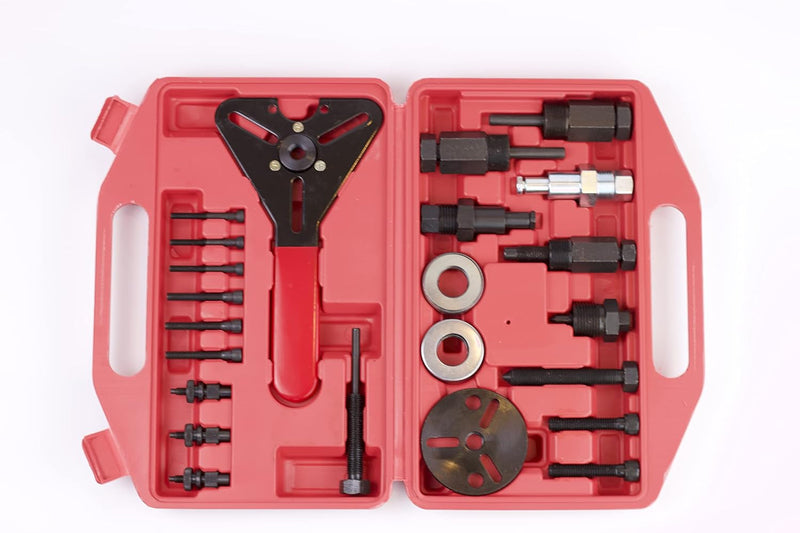 AC Clutch Removal Tool - 23 Piece Compressor Tool Kit - Complete Set of Automotive Tools - Mechanic Tool Set for Removal and Installation of Air Conditioner Clutch Hub with Spanner