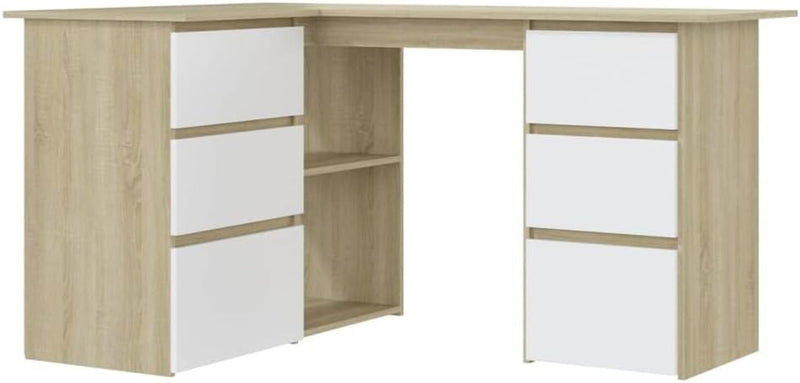 Corner Desk,Office Desk Workstation Writing Study Table with Storage Shelves,Computer Workstation White and Sonoma Oak 57.1"X39.4"X29.9" Chipboard