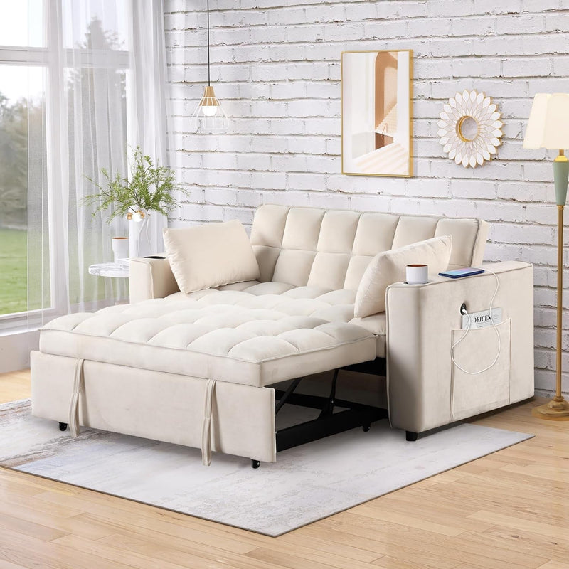 Umwandelbares Schlafsofa, 3-in-1-Multifunktions-Schlafsofa aus Samt, Ausziehbett, 54,5-Zoll-Futon-Chaiselongue mit verstellbarer Rückenlehne und Seitentaschen, Klappbares Schlafsofa für Wohnzimmer und Büro