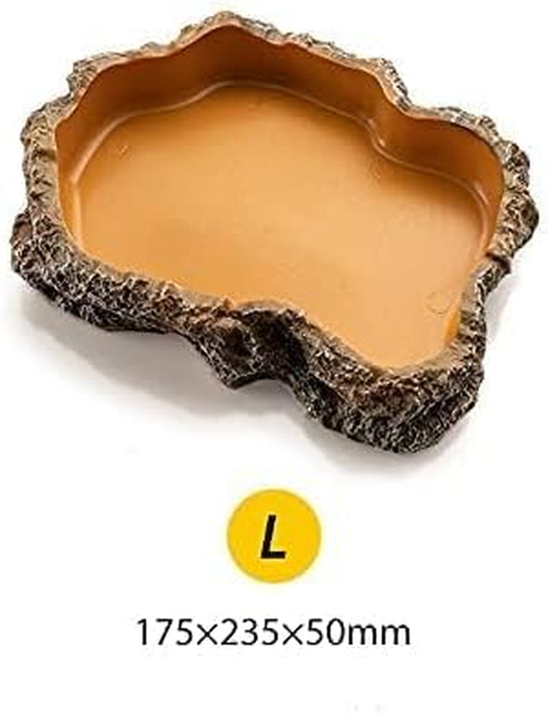 Extra Large Simulation Rock Reptile Feeding Bowls Resin Corn Snake Ball Python Iguana Bearded Dragon Tortoise Food Water Dish Bathing Bowl Habitat Accessories, 9.5 Inch X 6 Inch, S