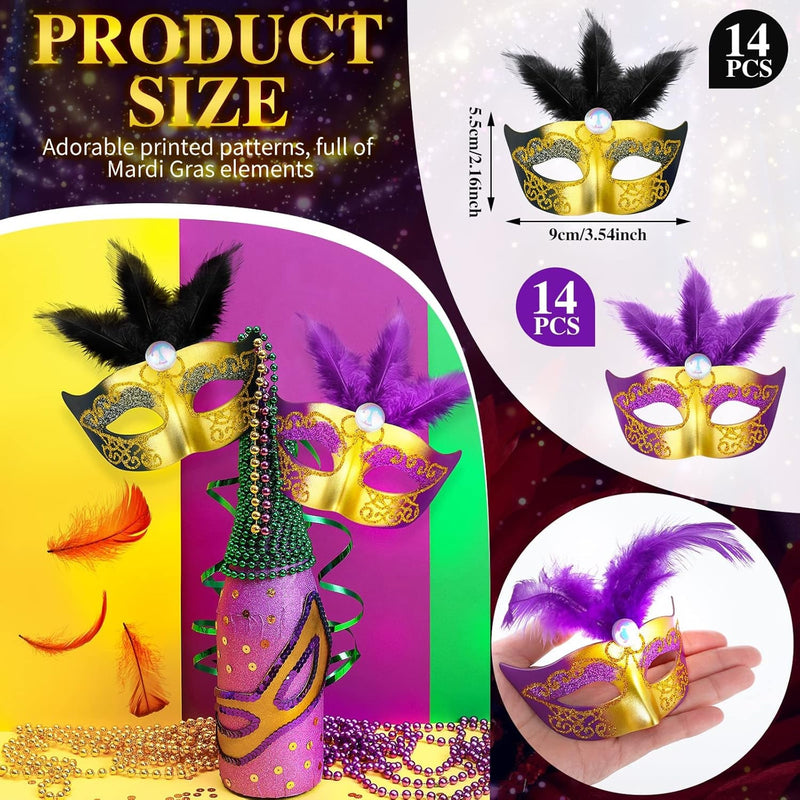 28 Pieces Mini Masks Tiny Mardi Gras Mask Small Masquerade Masks Masquerade Party Decorations Mask Cake Toppers Cupcake Topper for Masquerade Mardi Gras Carnival Cake Table Decorations, 2 Styles