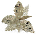 Allgala 6-PK Glitter and Sequin Decorated Fabric Poinsettia Artificial Christmas Flower with Clips-Champagne-Xf93306