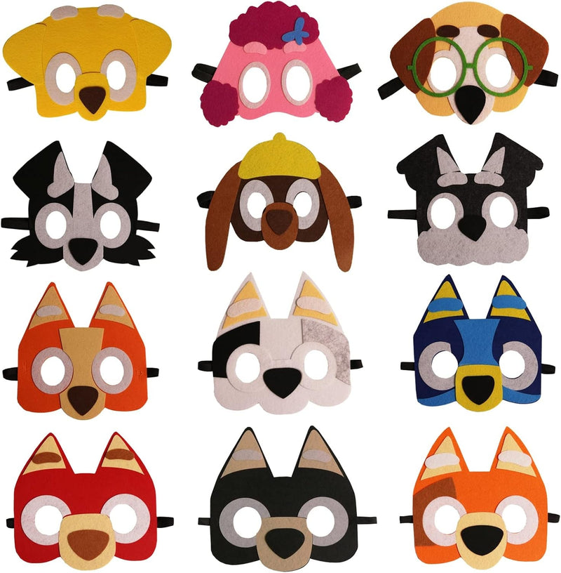 12 Packs Puppy Dogs Felt Mask for Kids Puppy Dog Theme Party Supplies Decoration Cosplay Dogs Birthday Gift for Children Boys Girls