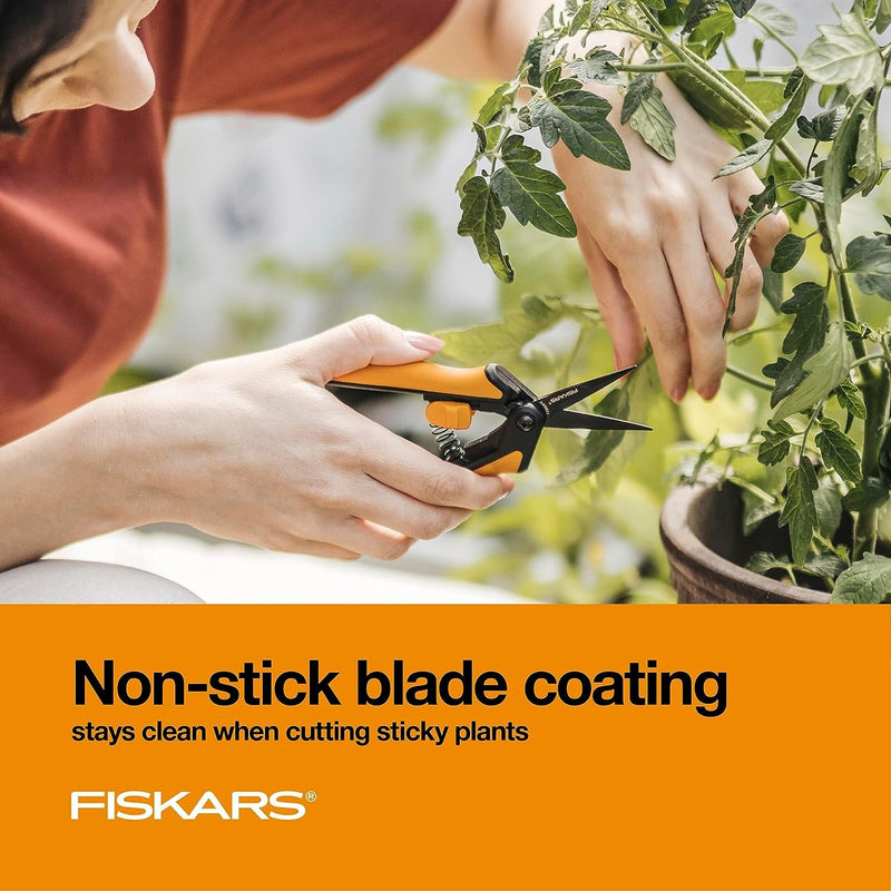 Fiskars Pruning Snips - 6" Garden Shears with Comfort Grip and Spring Action - Sharp and Precise Non-Stick Steel Blades - Quality Pruning Shears for Plants in Grow Tents and Hydroponics - 2 Pack