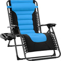 Best Choice Products Oversized Padded Zero Gravity Chair, Folding Outdoor Patio Recliner, XL anti Gravity Lounger for Backyard W/Headrest, Cup Holder, Side Tray, Polyester Mesh - Black/Blue
