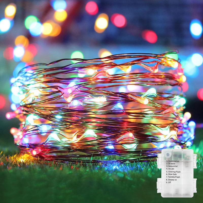 Echosari String Lights Battery Powered, 33Ft 100 LED Warm White Outdoor Fairy String Lights with Remote Dimmable Timer 8 Modes for Wedding Party Garden Decoration