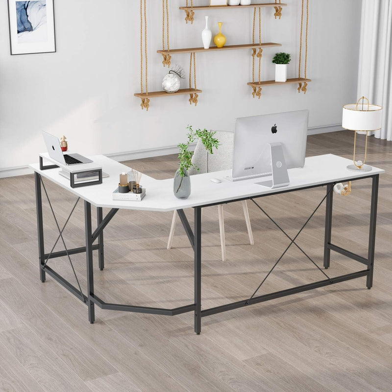 Cubicubi L Shaped Desk Computer Corner Desk, Home Office Gaming Table, Sturdy Writing Workstation with Small Table, Space-Saving, Easy to Assemble