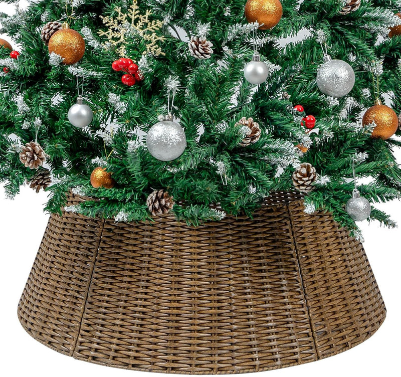 Cubesland Weihnachtsbaumkragen, Weihnachtsbaumrock 27 Zoll, Weihnachtsbaumdekoration, 5-teilige handgefertigte Weihnachtsbaum-Basisabdeckung aus Kunststoffgeflecht, rustikaler Weihnachtsbaumring, passend für 9-25-Zoll-Ständer, Natur