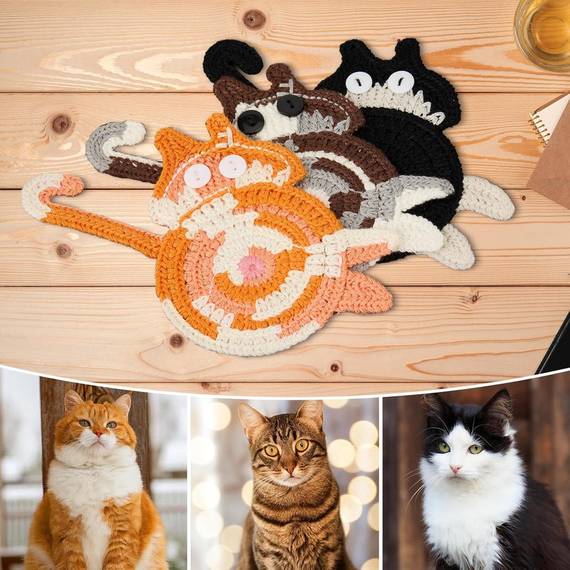 Cat Gifts for Cat Lovers 3PCS Cat Coaster Woven Creative Cute Cat Coaster Insulation Coaster Coffee and Tea Coaster Desktop Gifts