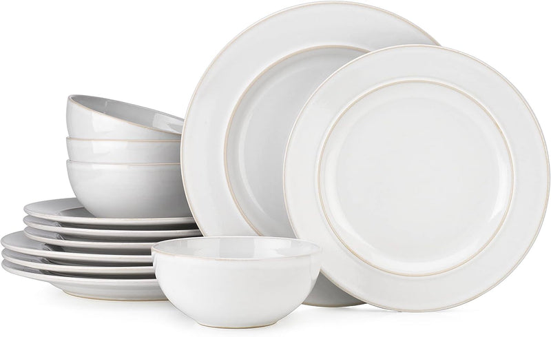 12 Piece Dinnerware Set by Glavers Service for 4, round Black Matte Dishes – High-End Portuguese Quality Stoneware Set – Includes 4 Dinner Plates 4 Salad Plates, and 4 Bowls Dishwasher Microwave Safe.