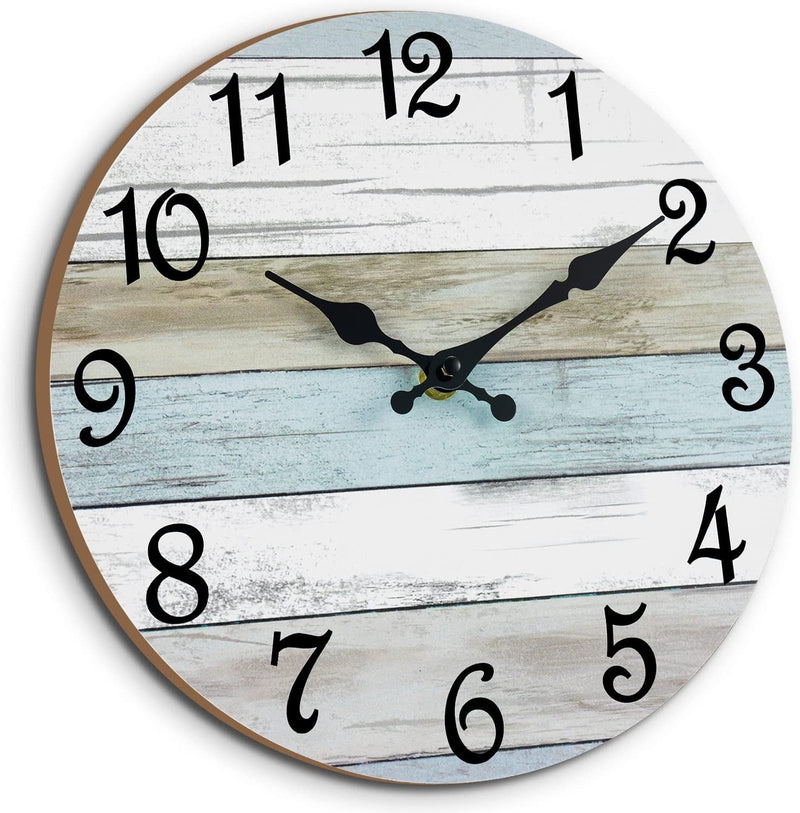 CHYLIN Wall Clock Silent Non Ticking Wall Clocks Battery Operated, Rustic Coastal Country Clock Decorative for Bathroom Kitchen(10 Inch)