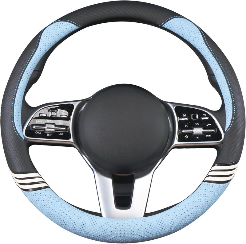 Cute Steering Wheel Cover for Women Men Leather Universal 15 Inch,Black and Blue