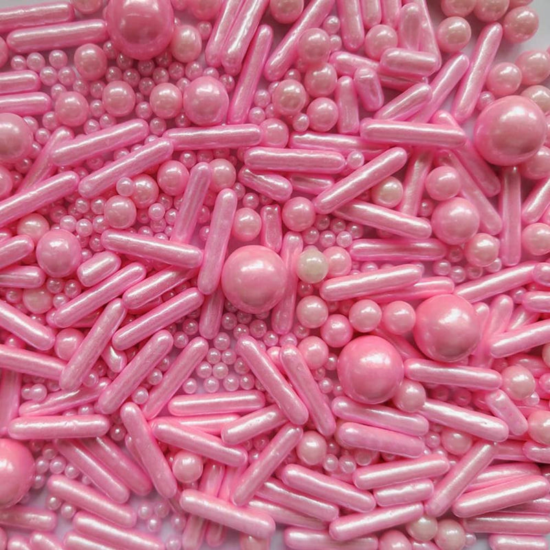 Edible Pink Crown Pearl Sugar Sprinkles Candy Mix Size Baking Edible Cake Decorations Cupcake Toppers Cookie Decorating Wedding Party Valentine Halloween Christmas Supplies 100G/3.53Oz