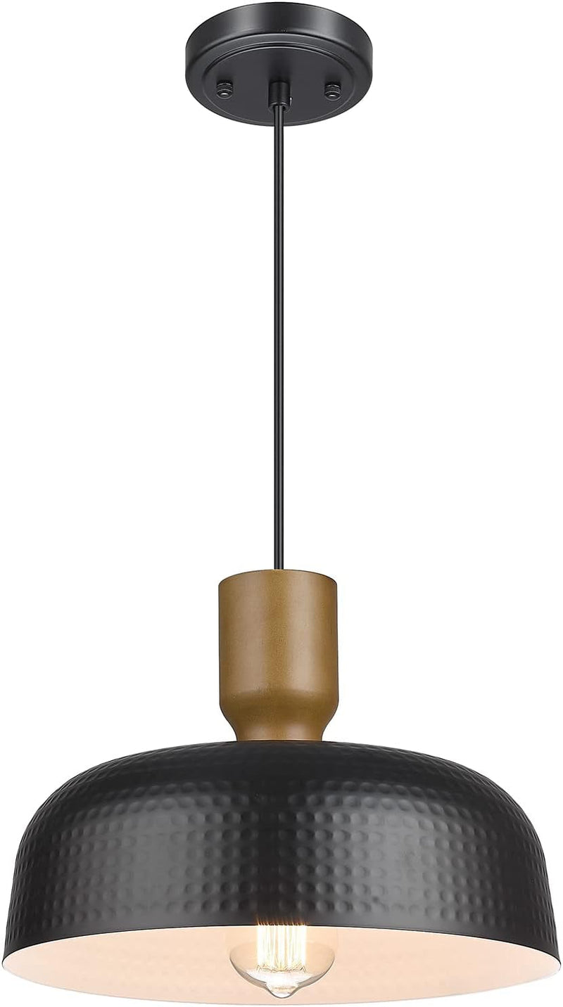 Darkaway Industrial Pendant Light Fixtures Ceiling Hanging with Hammered Metal Shade, Black Pendant Light for Kitchen Island Lighting Hanging Lamp Adjustable Height, Medium