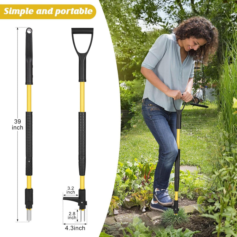 39" Detachable Weed Puller Tool Stand Up,Heavy Duty Ergonomic D-Handle Weeding Tool,High-Strength Stainless Steel 3-Claw Weeder with Long Handle for Effortless Garden Weed Removal