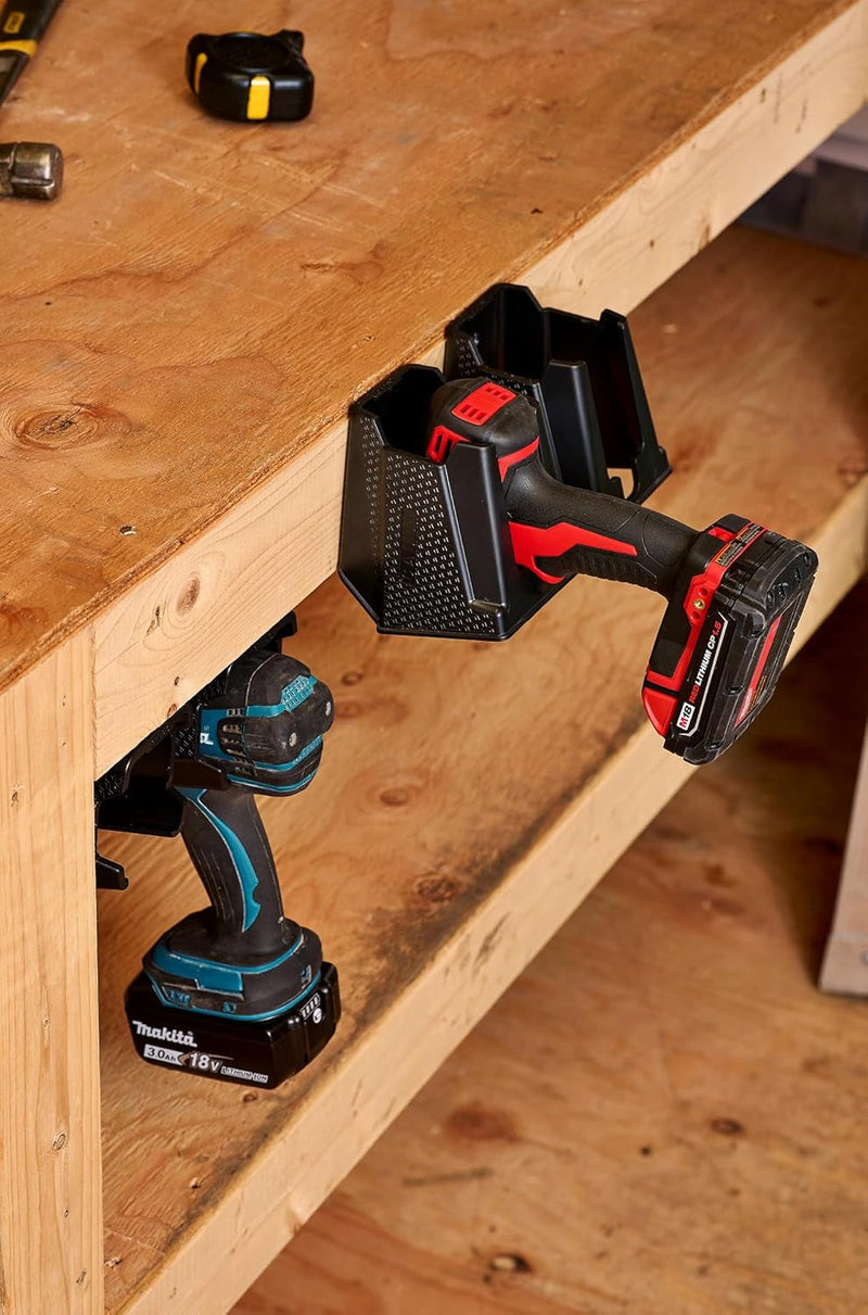 Drill Holder, Power Tool Organizer, Utility Storage Rack | Universal Wall Mount Cordless Tools Holder Fits Most Drills like Milwaukee and Dewalt (2-Pack)