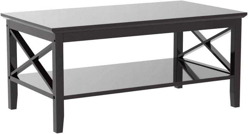 Choochoo Oxford Coffee Table with Thicker Legs, Espresso Wood Coffee Table with Storage for Living Room 40 Inches