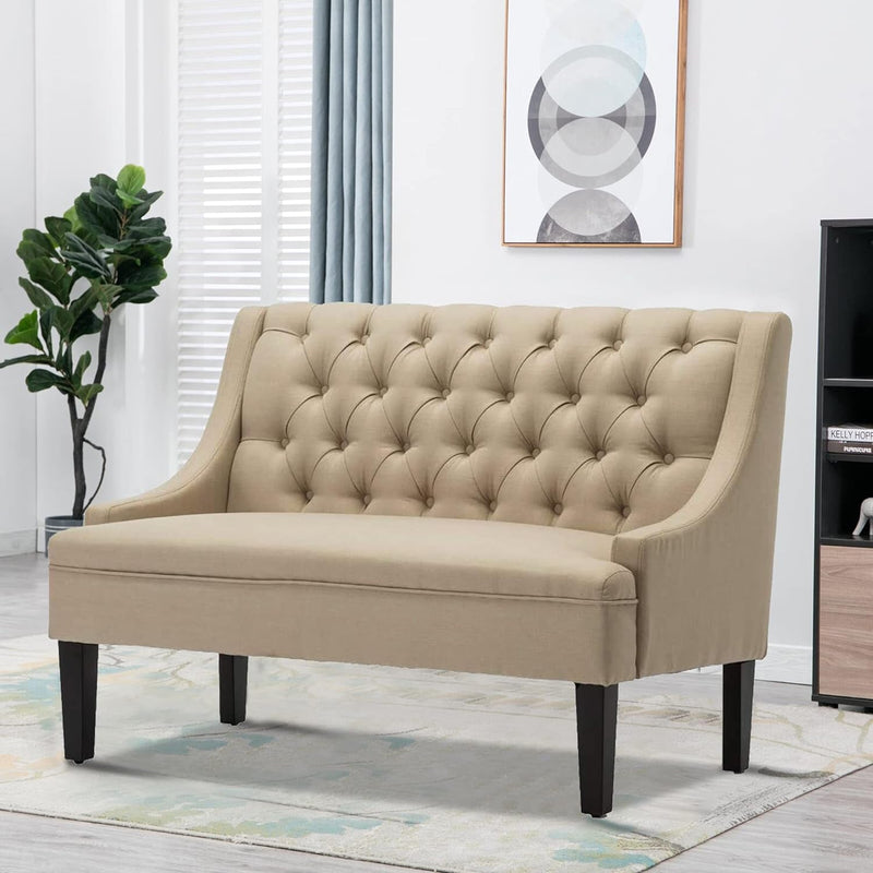ANDEWORLD Modern Loveseat Settee Button Tufted Sofa Couch Upholstered Banquette Dining Bench Living Room Funiture (Khaki)