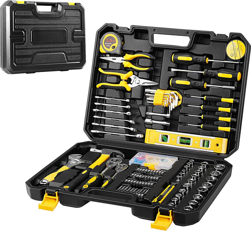 158-Piece Tool Kit, Multi-Purpose Hand Tool Set for Automotive, Car, and Household Repairs with Ergonomic Handles, Portable and Compact Toolbox for Home and Outdoor Use