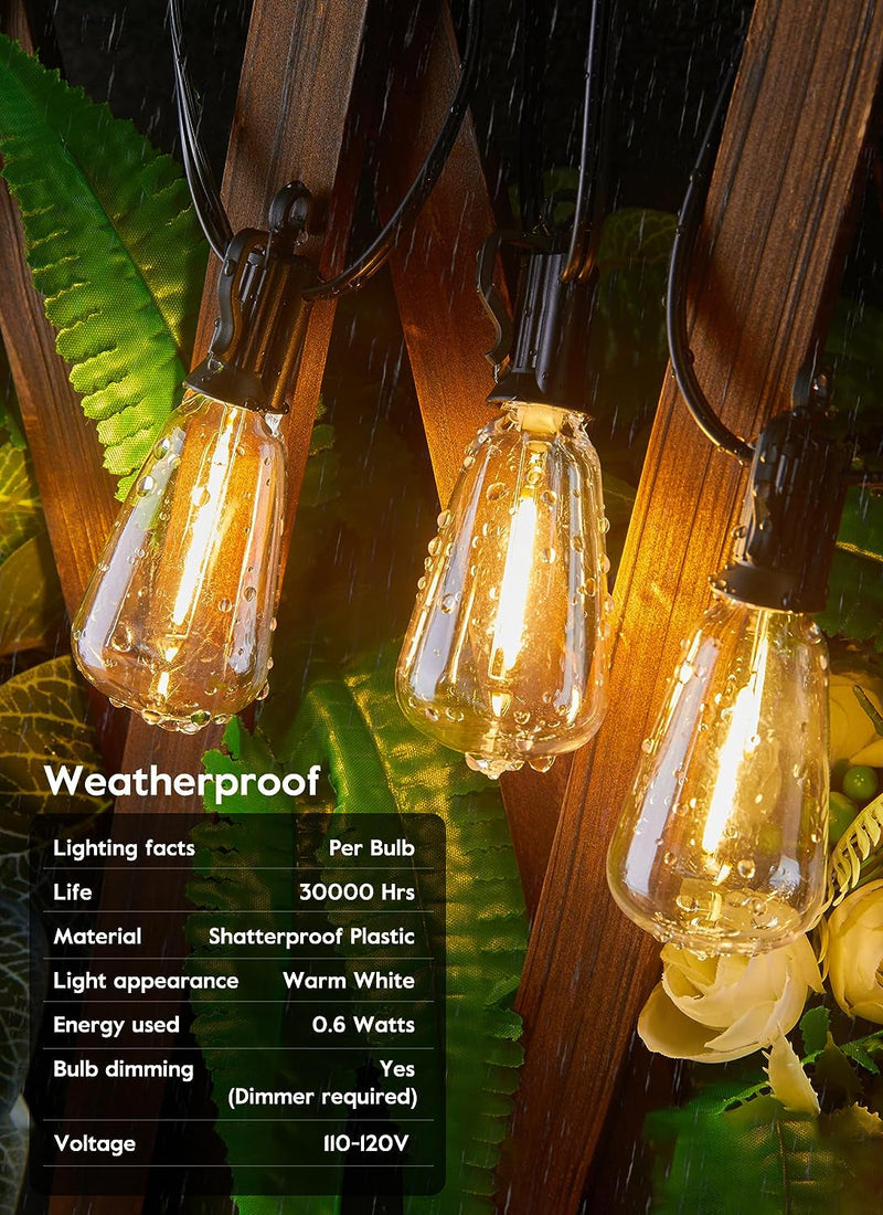 Brightown Outdoor String Lights LED 100FT Patio Lights with 52 Shatterproof ST38 Dimmable Vintage Edison Bulbs, Waterproof outside Hanging Lights for Backyard Deck Garden Party Xmas Decor, 2700K