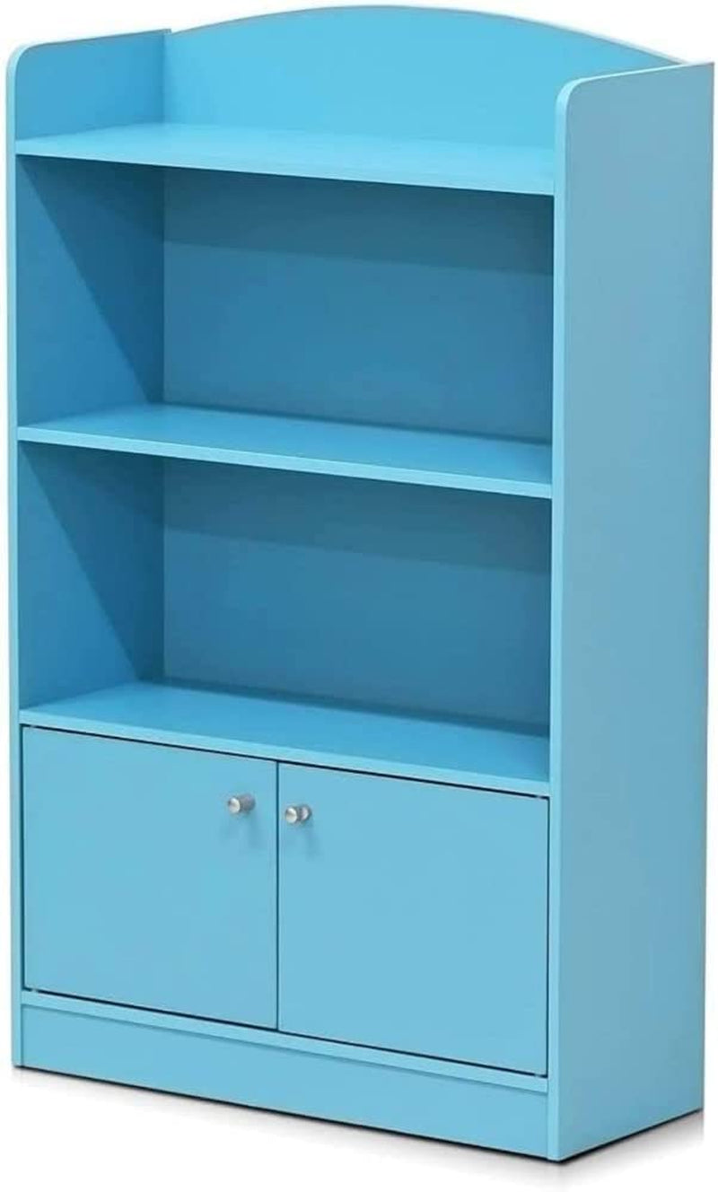 FURINNO Lova Bookshelf with Storage Cabinet, 9.49D X 23.82W X 42.28H In, Light Blue