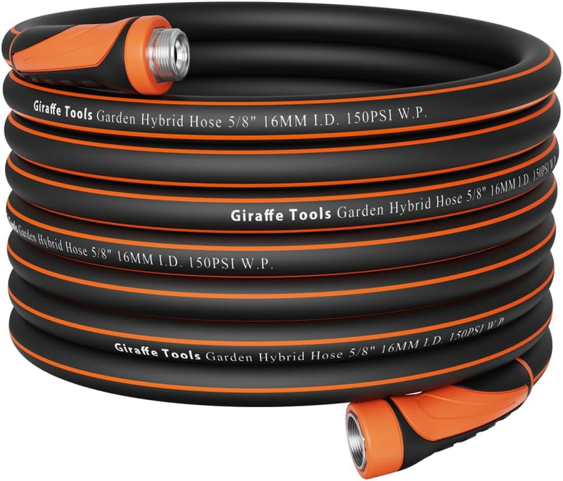 Giraffe Tools Garden Hose 75Ft X 5/8", Water Hose Heavy Duty, Flexible, Lightweight Hybrid Hose with Swivel Handle, Male to Female Fittings, Burst 600 PSI