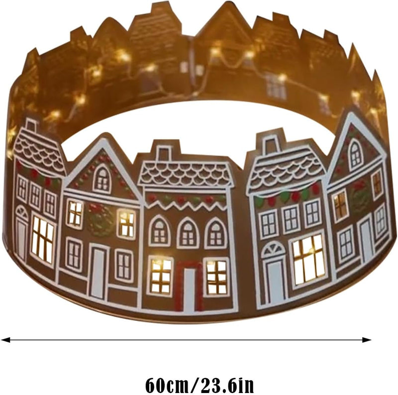 Gingerbread House Christmas Tree Collars Tree Skirt, LED Xmas Tree Tree Skirt Gingerbread House Tree Skirt, LED Light Xmas Collar Tree Base Cover for Christmas Tree Ornament Scene Layout (A)