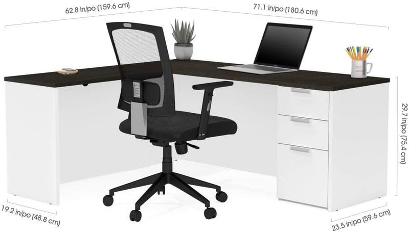 Bestar Pro-Concept plus L-Shaped Desk with Pedestal, White & Deep Grey
