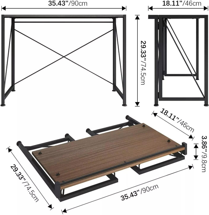 Folding Desk No Assembly Required,35.43 Inch Writing Computer Desk Space Saving Folding Table Simple Home Office Desk,Study Student Reading Desk, Walnut