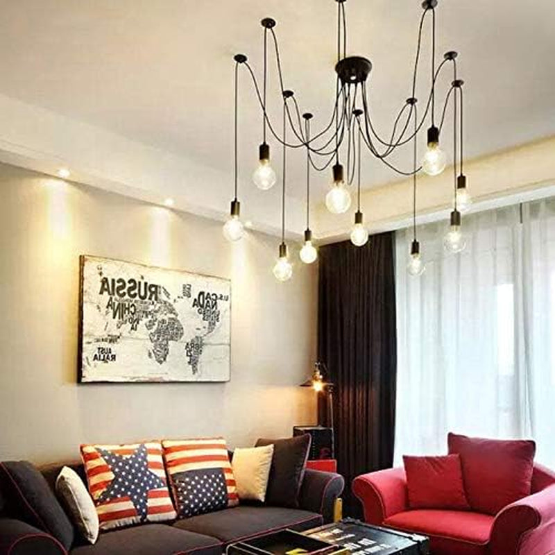 10 Arms Metal Pendant Lights,Industrial Ceiling Spider Lamp Fixture,Home DIY E26 Edison Bulb Chandelier Lighting,For Coffee Shop Dining Living Room Kitchen Balcony(Each with 78.74"/2M Wire)