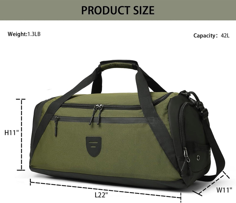 BSHG Gym Bags for Men & Women, Sports Duffel Bag for Men Travel, Weekend Overnight Bag with Shoe Compartment & Wet Pocket, Water Resistant Workout Duffle Bag Athletic Gym Bag Men B-Gb-003-Green