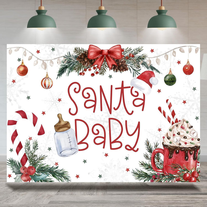 Christmas Baby Shower Backdrop Santa Baby Christmas Photography Background for Kids Newborn Xmas Baby Shower Party Decorations Supplies Cake Table Banner Photo Booth Studio Props 7X5Ft