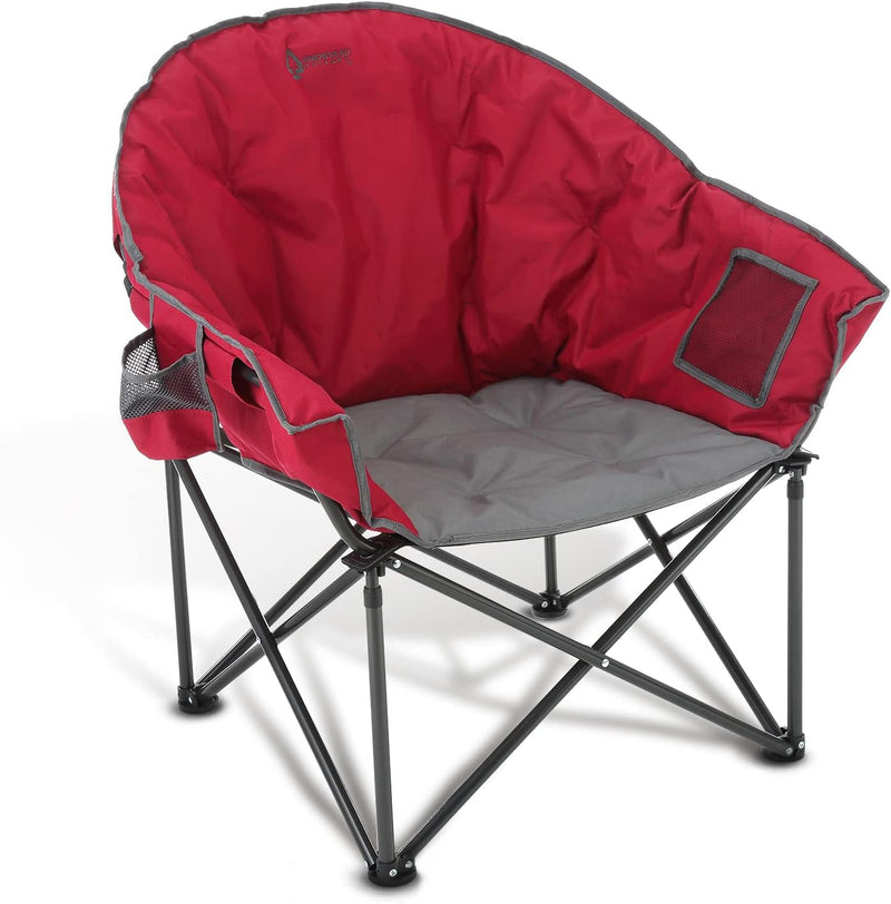 ARROWHEAD OUTDOOR Oversized Heavy-Duty Club Folding Camping Chair W/External Pocket, Cup Holder, Portable, Padded, Moon, Round, Saucer, Supports 330Lbs, Carrying Bag, Usa-Based Support
