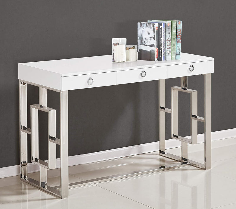 Best Master Furniture Brooke Mid-Century Modern Glossy Home Office Desk, Silver