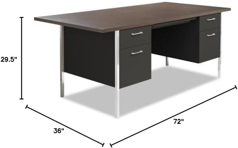 Alera Double Pedestal Steel Desk, 72" X 36" X 29.5", Mocha/Black