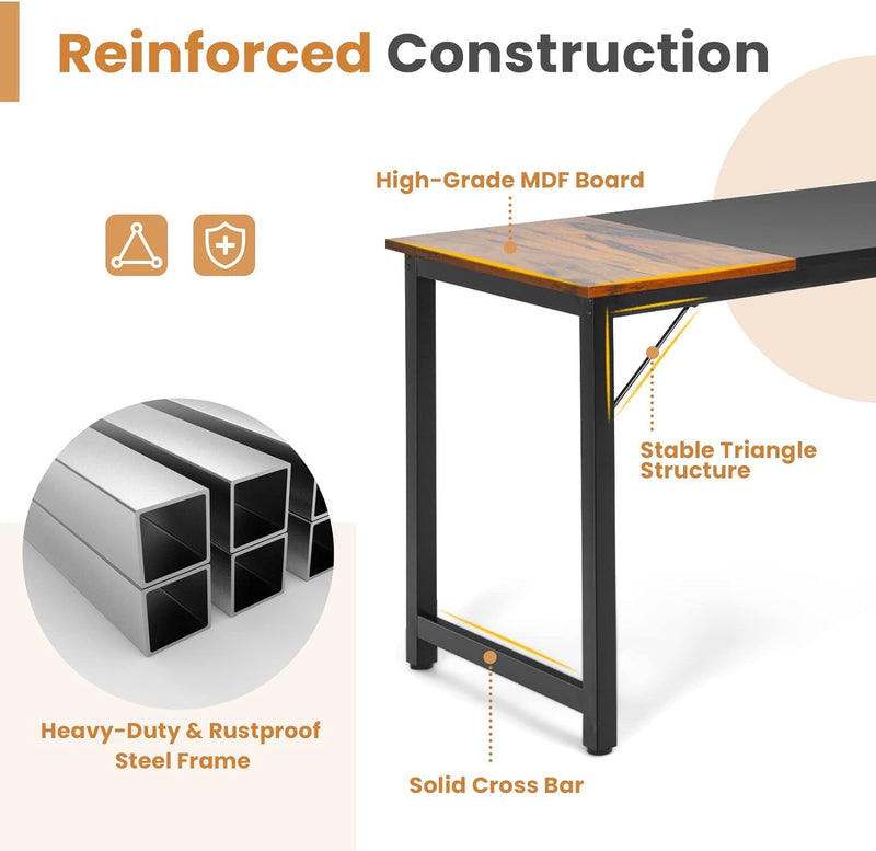 COSTWAY 63” Computer Desk, Modern Home Office Desk, Sturdy Steel Frame Writing Desk with Spacious Splice Desktop, Simple Laptop Desk for Study, Office, Dining Room, Simple Installation