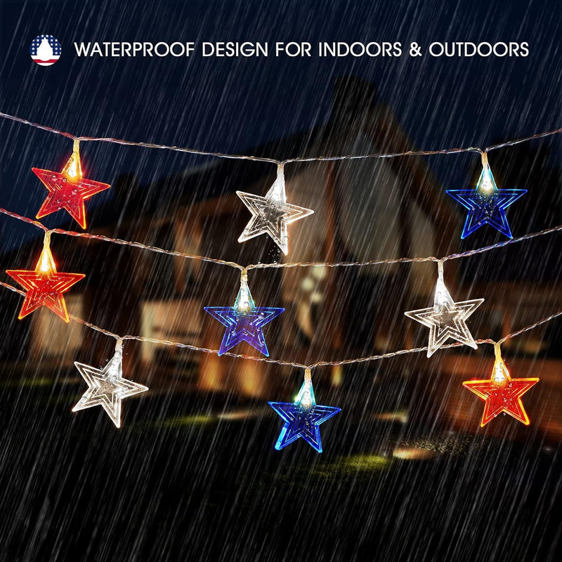 Blctec 4Th of July Decorations, Red White and Blue String Lights with 60 LED Big Stars Patriotic Lights, Battery Operated Fourth of July Lights with Remote, Waterproof, 8 Modes for July 4Th Décor