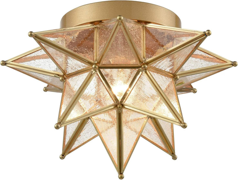 DAYCENT Moravian Star Light Flush Mount Ceiling Light Seeded Glass Shade Boho Moroccan Ceiling Lamp for Kitchen Foyer, 1-Light