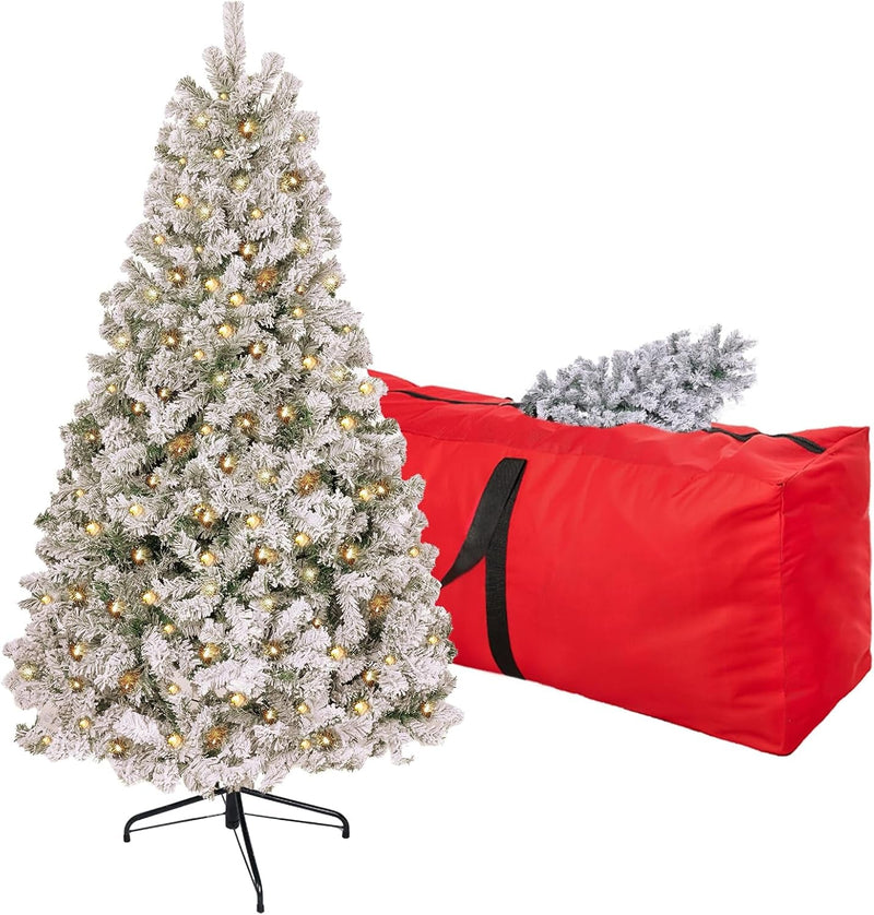 5Ft Prelit Artificial Christmas Tree with 200 Lights, Arbol De Navidad with 600 Branch Tips, Fake Christmas Tree Prelit, Premium Spruce Xmas Tree with Fold-Able Metal Base Stand